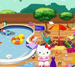 Hello Kitty Cleaning Swimming Pool